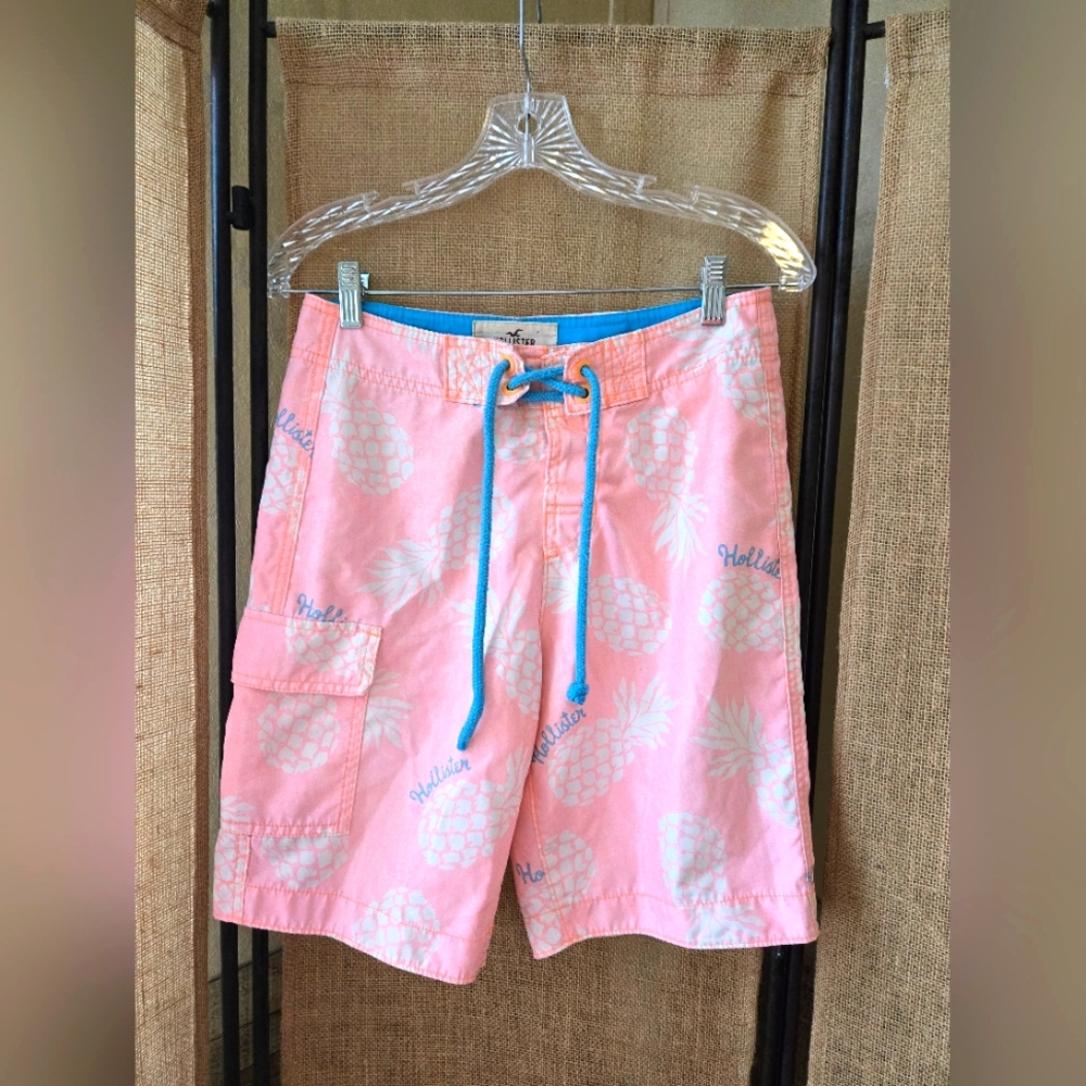 Men's Hollister Light Pink Pineapple Print Board Shorts Swim Trunks Size XS